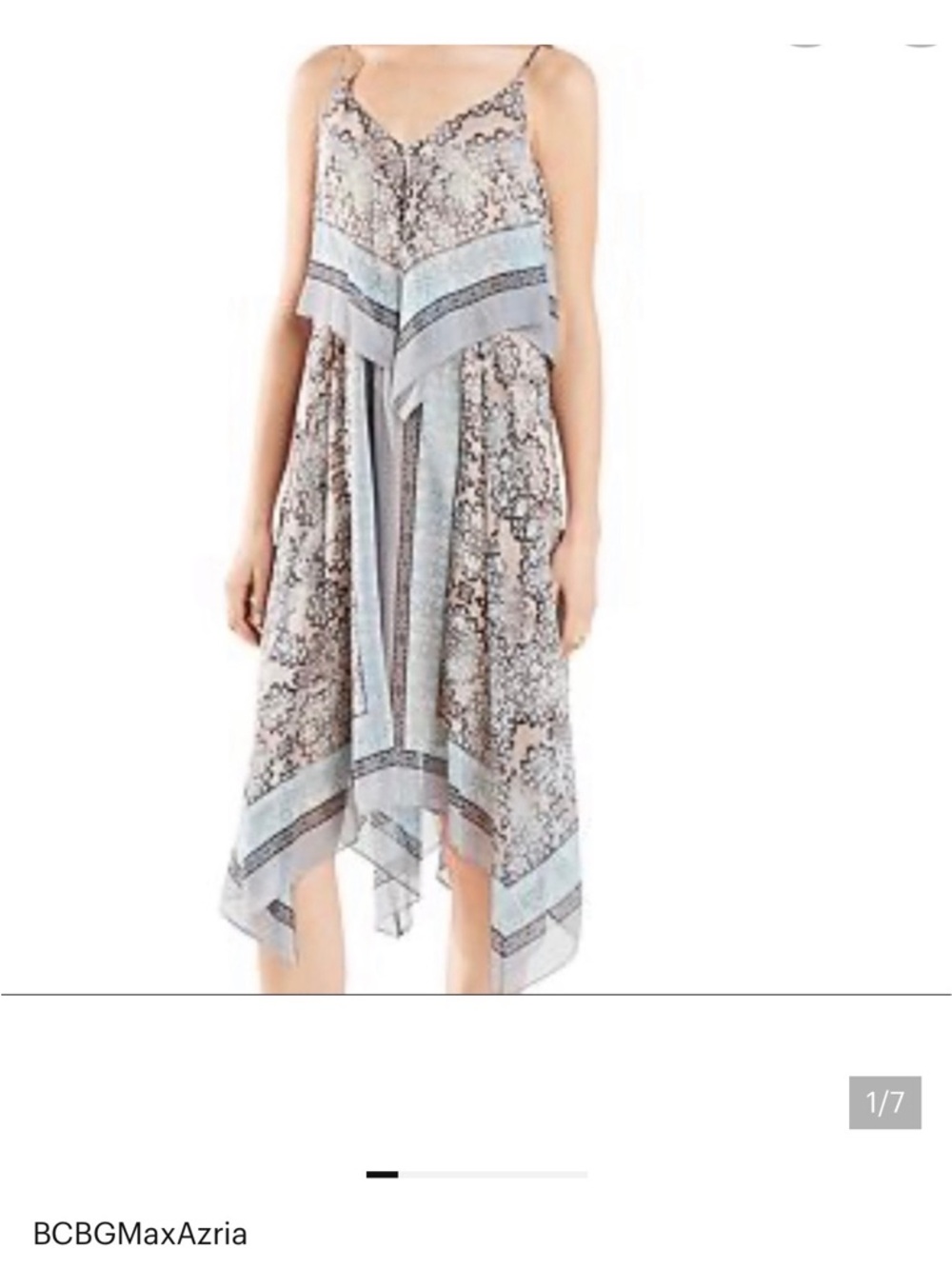 BCBGMaxAzria Light Blue and Cream Asymmetrical Handkerchief Dress